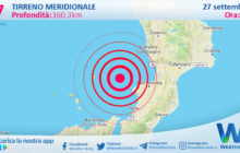 Scossa di terremoto magnitudo 2.7 nel Tirreno Meridionale (MARE)