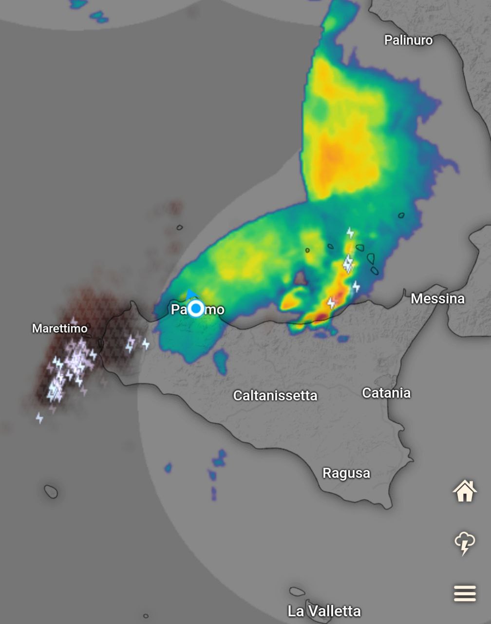 Meteo Sicilia: nubifragi sul trapanese si dirigono verso interno palermitano e agrigentino! Altri temporali tra messinese tirrenico e le Eolie! Situazione live