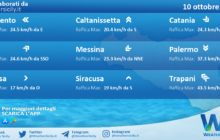 Sicilia: condizioni meteo-marine previste per lunedì 10 ottobre 2022