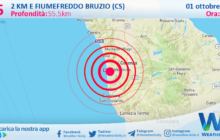 Scossa di terremoto magnitudo 2.5 nei pressi di Fiumefreddo Bruzio (CS)
