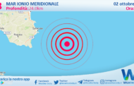 Scossa di terremoto magnitudo 2.8 nel Mar Ionio Meridionale (MARE)