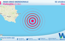 Scossa di terremoto magnitudo 2.8 nel Mar Ionio Meridionale (MARE)
