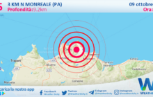 Scossa di terremoto magnitudo 2.5 nei pressi di Monreale (PA)