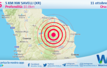Scossa di terremoto magnitudo 2.6 nei pressi di Savelli (KR)
