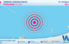 Scossa di terremoto magnitudo 2.7 nel Tirreno Meridionale (MARE)