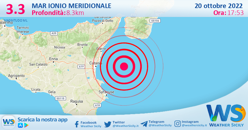 Scossa di terremoto magnitudo 3.3 nel Mar Ionio Meridionale (MARE)