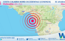 Forte scossa di terremoto magnitudo 5.1 al largo della costa  tirrenica calabrese nord-occidentale (Cosenza)