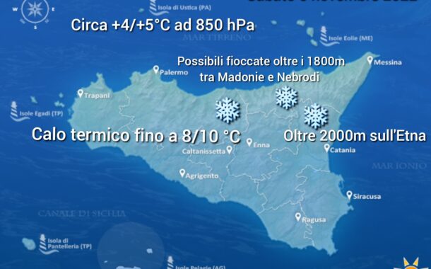 Meteo Sicilia: possibili prime fioccate sulle vette appenniniche oltre i 1800m.