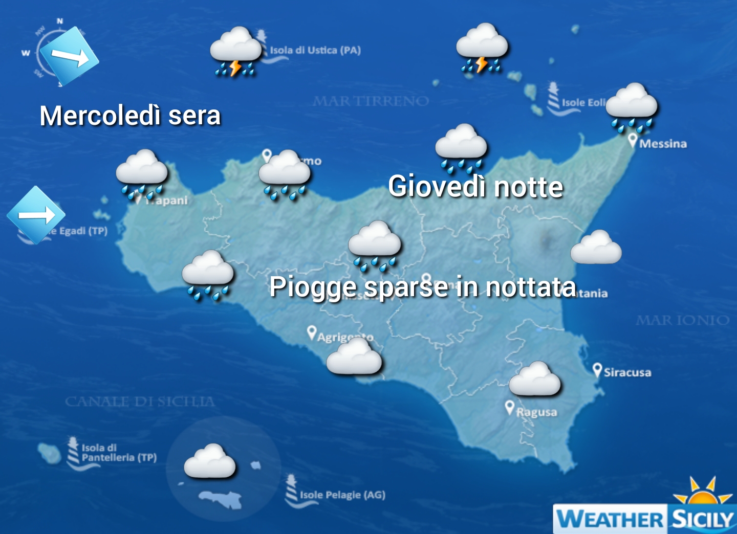Meteo Sicilia: in arrivo piogge e locali temporali tra stasera e giovedì notte!