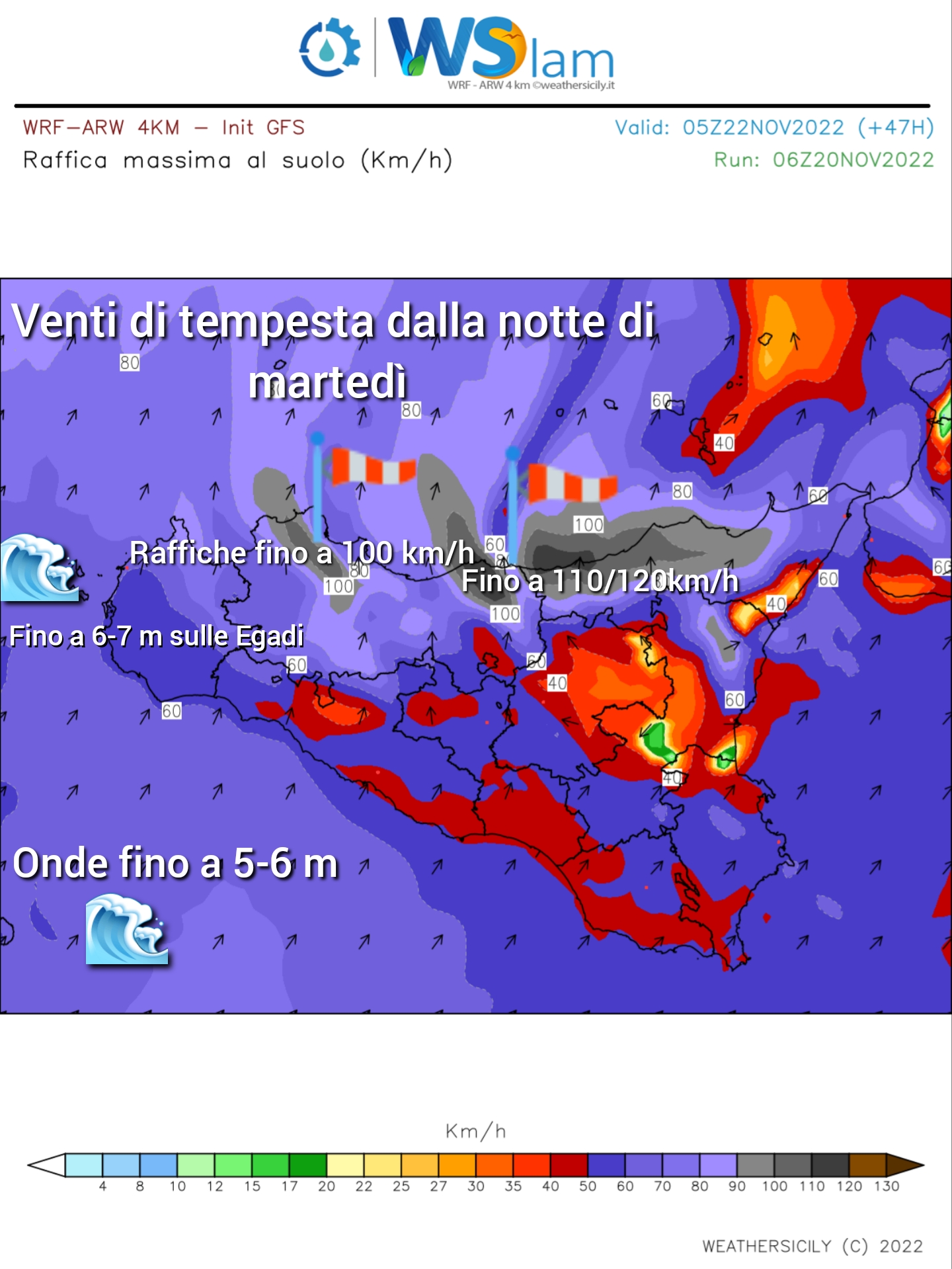 Meteo Sicilia: tempesta di vento in arrivo martedì. Onde fino a 6-7 m di altezza sulle isole Egadi!