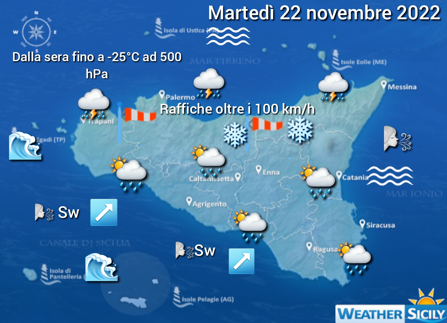 Meteo Sicilia: tempesta di libeccio in arrivo! Dalla sera/notte di domani anche la prima neve sull'alto Appennino!