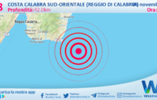 Scossa di terremoto magnitudo 2.8 nei pressi di Costa Calabra sud-orientale (Reggio di Calabria)