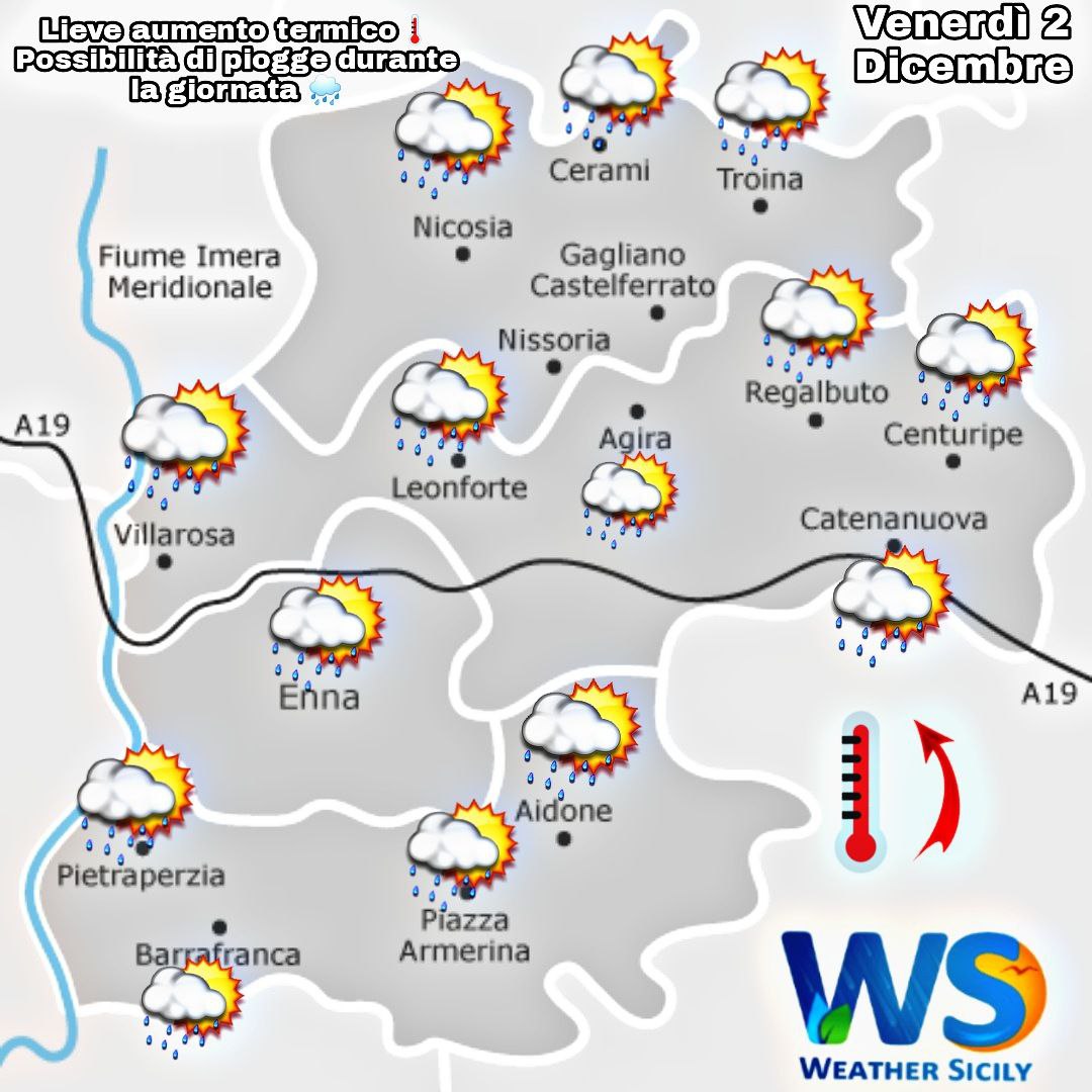 Meteo Enna e provincia: venerdì 2 Dicembre tra nuvole e qualche pioggia.