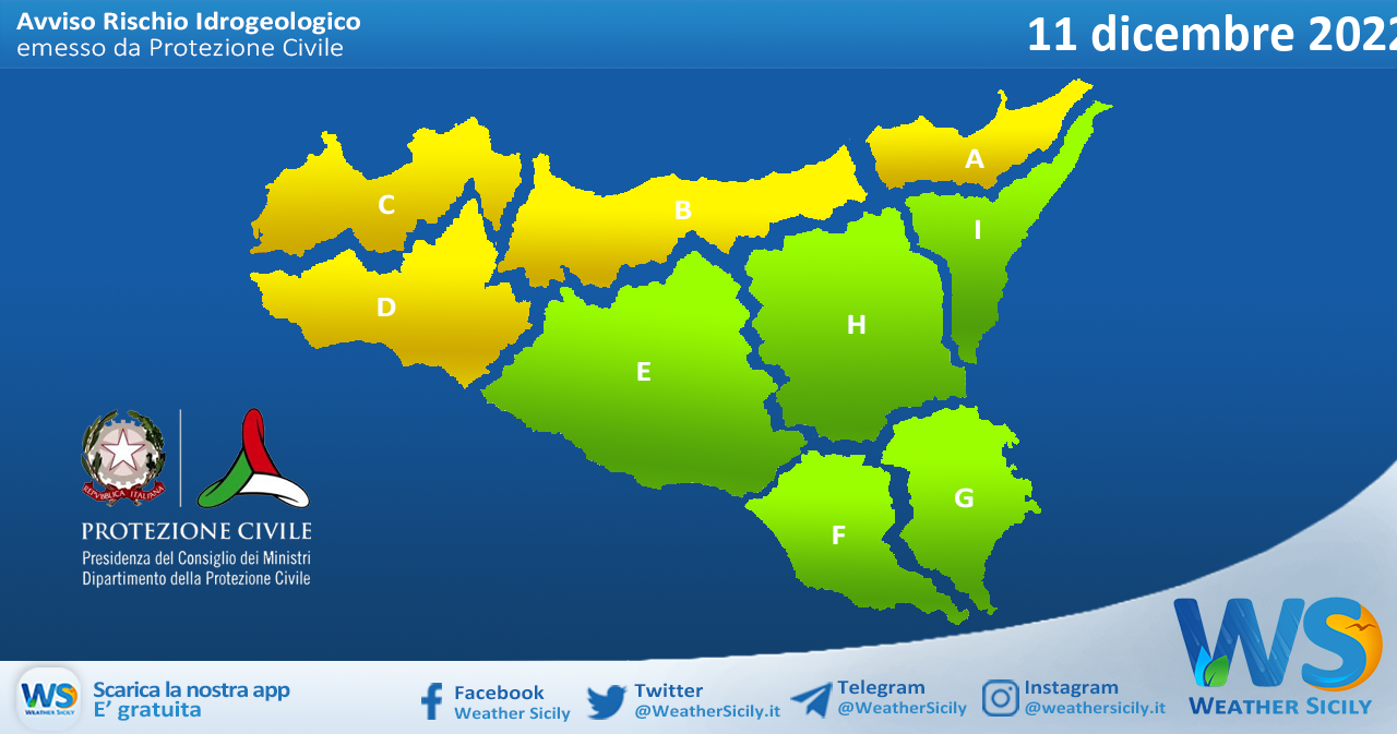 Meteo Sicilia: avviso rischio idrogeologico per domenica 11 dicembre 2022