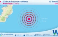 Scossa di terremoto magnitudo 2.7 nel Mar Ionio Settentrionale (MARE)