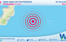 Scossa di terremoto magnitudo 2.7 nel Mar Ionio Settentrionale (MARE)