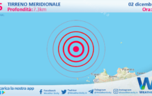 Scossa di terremoto magnitudo 3.5 nel Tirreno Meridionale (MARE)