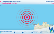 Scossa di terremoto magnitudo 2.7 nel Tirreno Meridionale (MARE)
