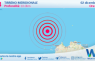 Scossa di terremoto magnitudo 2.8 nel Tirreno Meridionale (MARE)
