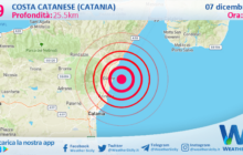 Scossa di terremoto magnitudo 2.9 nei pressi di Costa Catanese (Catania)