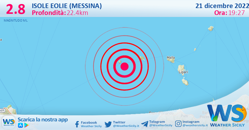 Scossa di terremoto magnitudo 2.8 nei pressi di Isole Eolie (Messina)