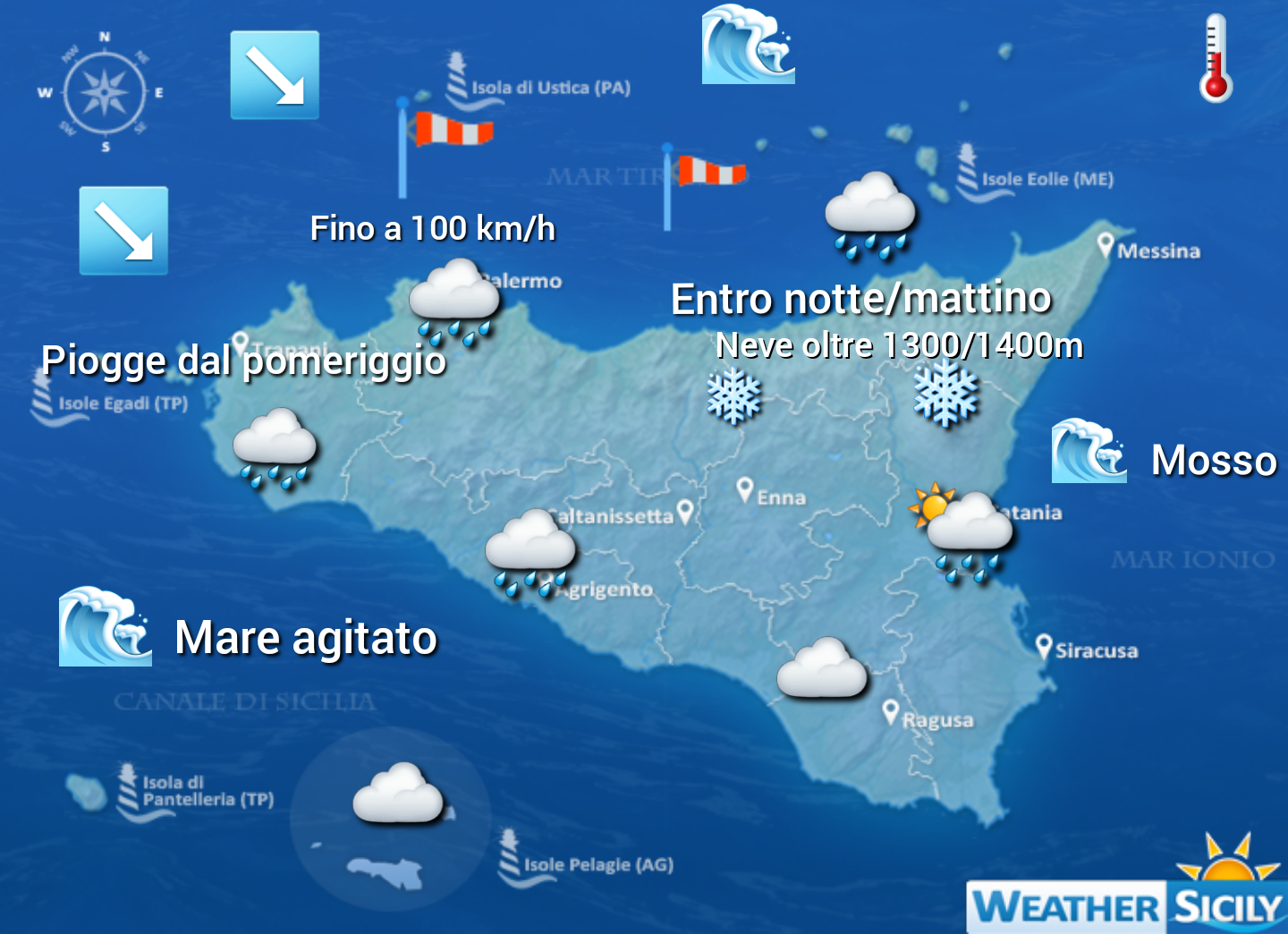 Meteo Sicilia: forte vento, piogge e neve in alta montagna; l'inverno batte un colpo!