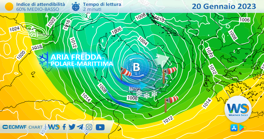 Sicilia: ciclone polare venerdì con forti venti, freddo e neve.