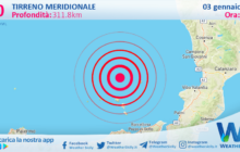 Scossa di terremoto magnitudo 3.0 nel Tirreno Meridionale (MARE)