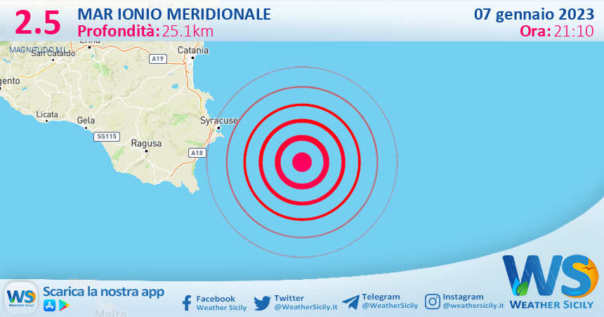 Scossa di terremoto magnitudo 2.5 nel Mar Ionio Meridionale (MARE)