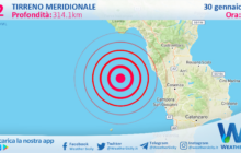 Scossa di terremoto magnitudo 3.2 nel Tirreno Meridionale (MARE)