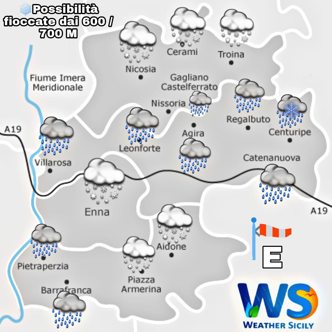 Meteo Enna e provincia: mercoledì instabile con neve a quote collinari