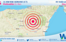 Scossa di terremoto magnitudo 2.5 nei pressi di Adrano (CT)