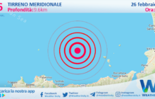 Scossa di terremoto magnitudo 2.6 nel Tirreno Meridionale (MARE)