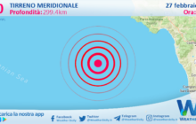 Scossa di terremoto magnitudo 4.0 nel Tirreno Meridionale (MARE)
