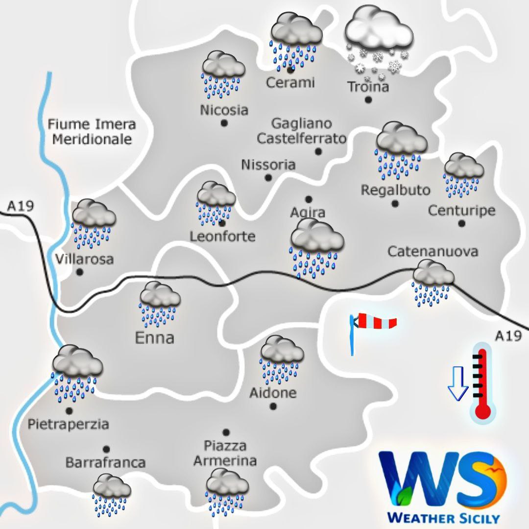 Meteo Enna e provincia:  ci attende un venerdì piovoso e neve in alta montagna.