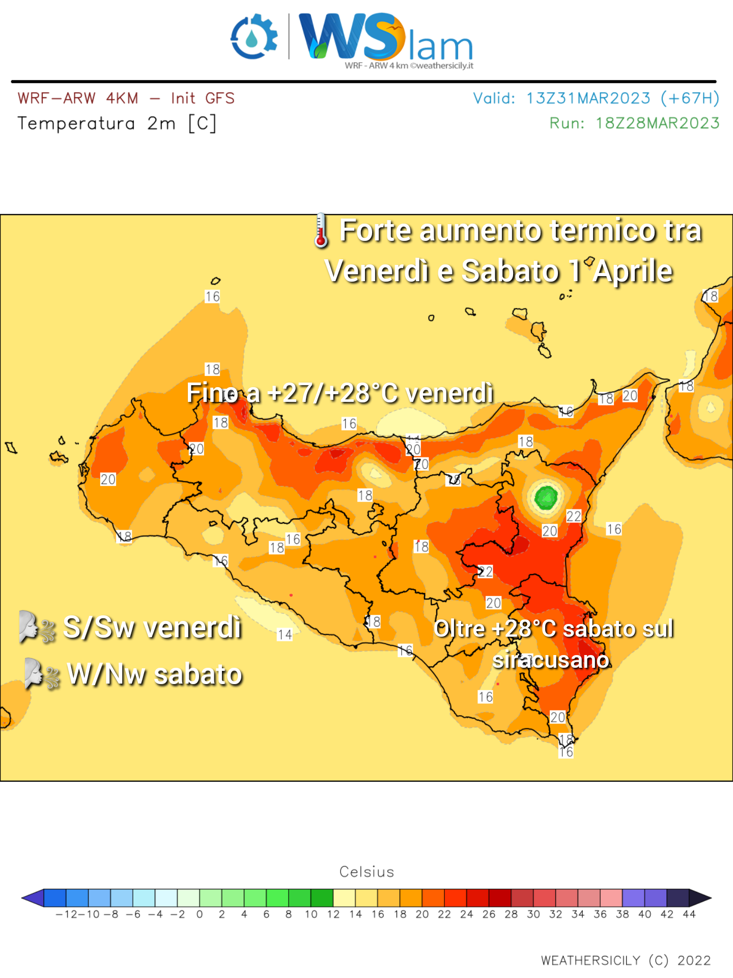 Meteo Sicilia: forte aumento termico tra venerdì e sabato. Attese temperature oltre i +27/+28°C!