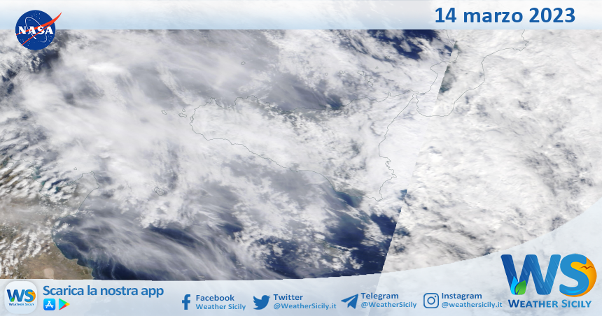 Meteo Sicilia: immagine satellitare Nasa di martedì 14 marzo 2023