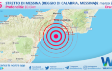 Scossa di terremoto magnitudo 2.6 nei pressi di Stretto di Messina (Reggio di Calabria, Messina)