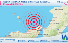 Scossa di terremoto magnitudo 2.6 nei pressi di Costa Siciliana nord-orientale (Messina)