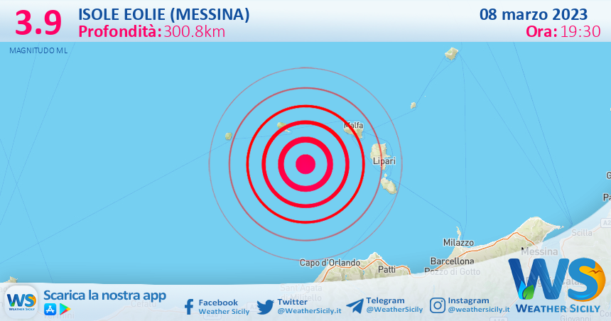 Scossa di terremoto magnitudo 3.9 nei pressi di Isole Eolie (Messina)