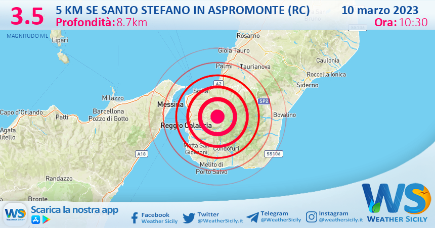 Scossa di terremoto magnitudo 3.5 nei pressi di Santo Stefano in Aspromonte (RC)