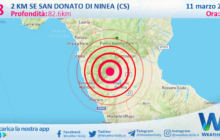 Scossa di terremoto magnitudo 3.8 nei pressi di San Donato di Ninea (CS)