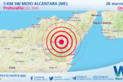 Scossa di terremoto magnitudo 2.8 nei pressi di Moio Alcantara (ME)