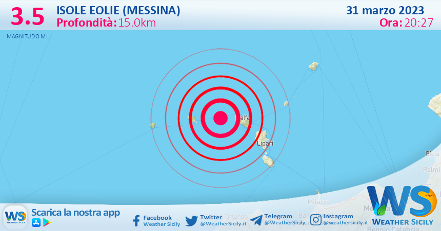 Scossa di terremoto magnitudo 3.5 nei pressi di Isole Eolie (Messina)