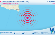 Scossa di terremoto magnitudo 2.7 nei pressi di Costa Siracusana (Siracusa)