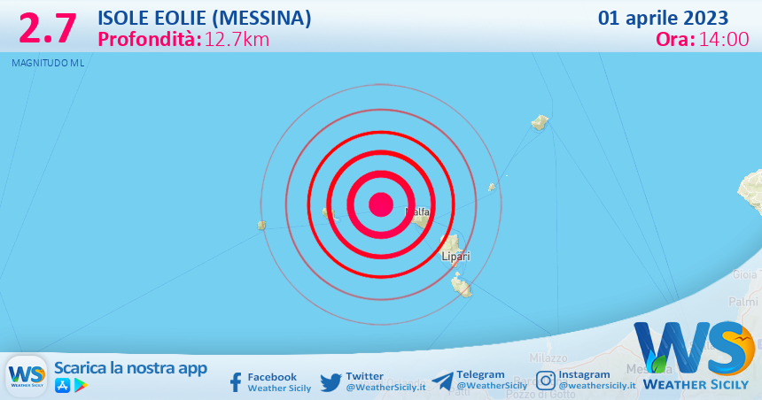 Scossa di terremoto magnitudo 2.7 nei pressi di Isole Eolie (Messina)