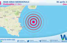 Scossa di terremoto magnitudo 2.8 nel Mar Ionio Meridionale (MARE)