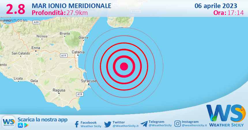 Scossa di terremoto magnitudo 2.8 nel Mar Ionio Meridionale (MARE)