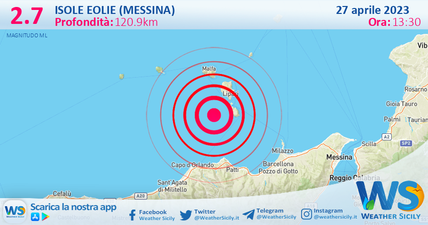 Scossa di terremoto magnitudo 2.7 nei pressi di Isole Eolie (Messina)