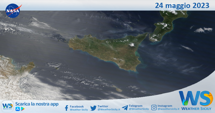 Meteo Sicilia: immagine satellitare Nasa di mercoledì 24 maggio 2023